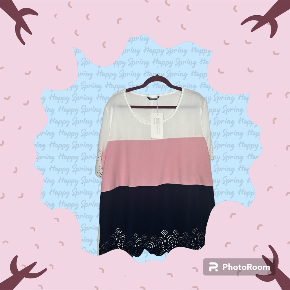 Bloomchic Plus Size Scalloped Edge 22 24 3X Pink White Navy Top